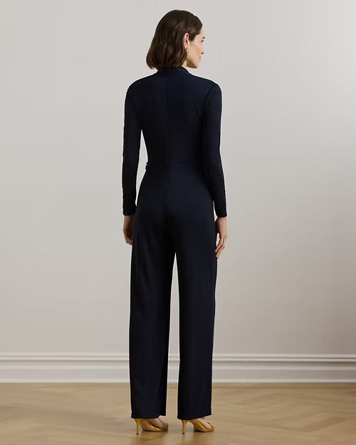 Ralph Lauren Chain-Trim Jersey Surplice Jumpsuit