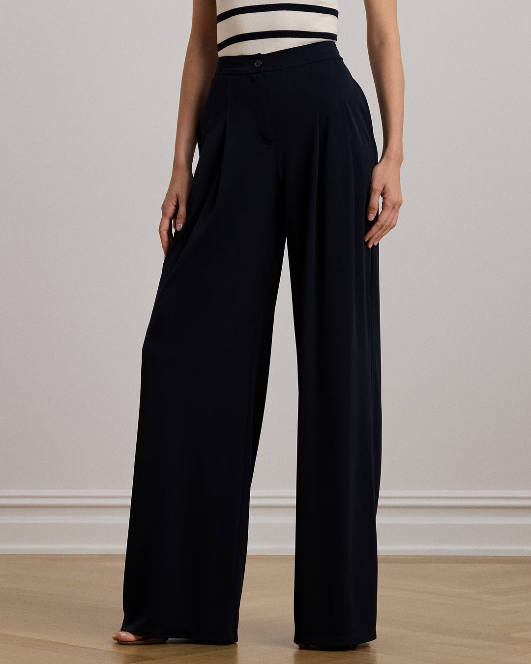 Ralph Lauren Pleated Stretch Jersey Wide-Leg Pant