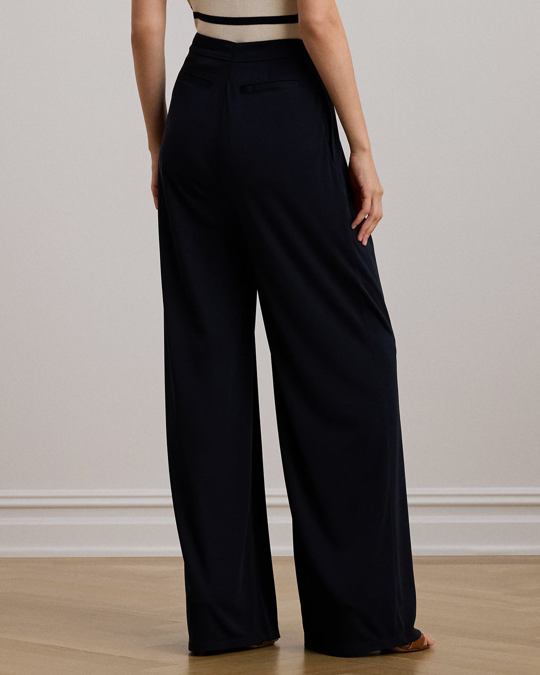 Ralph Lauren Pleated Stretch Jersey Wide-Leg Pant