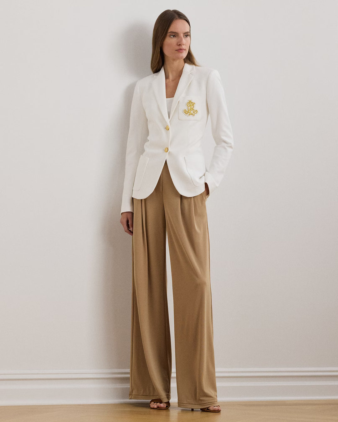Ralph Lauren Pleated Stretch Jersey Wide-Leg Pant