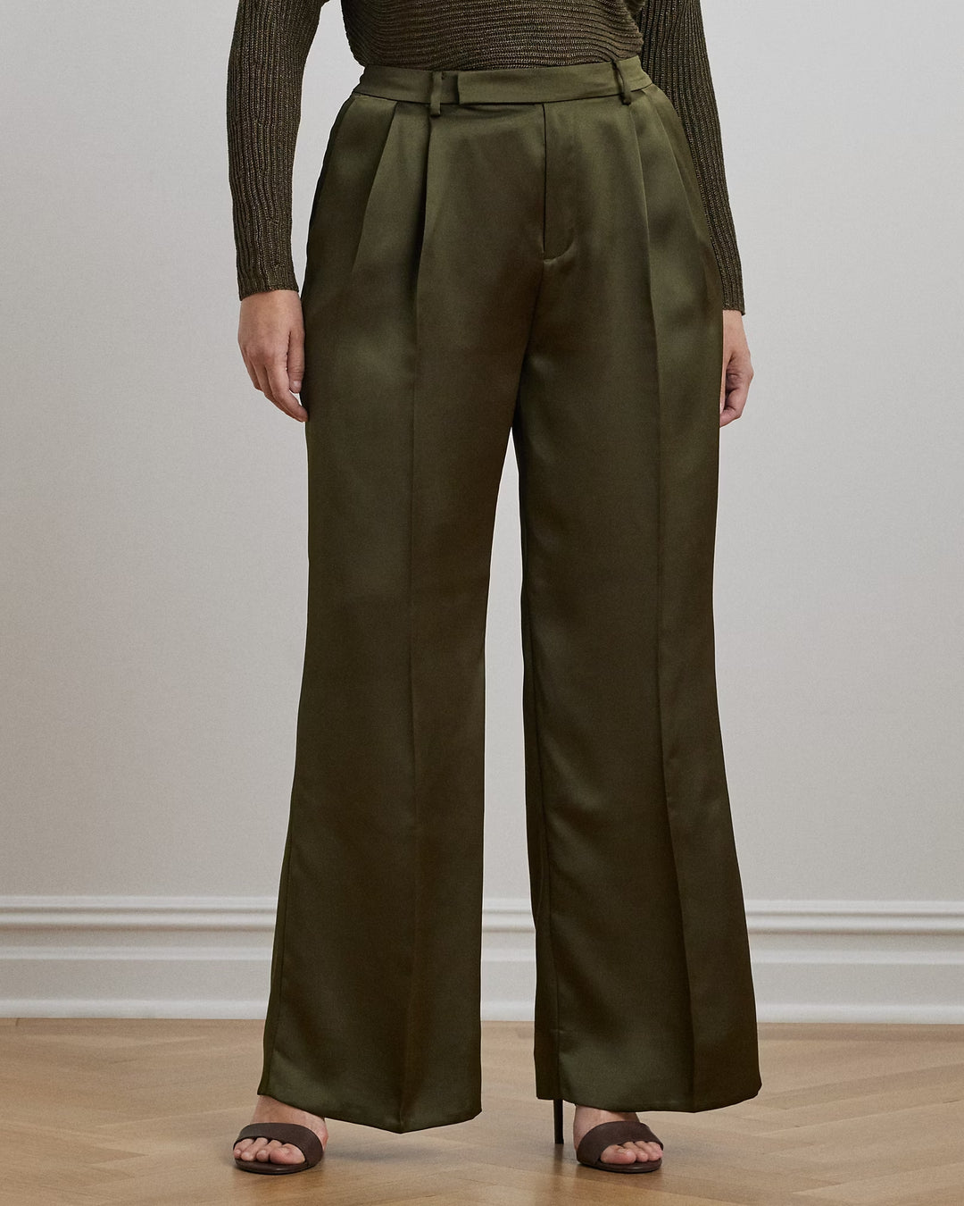 Ralph Lauren Pleated Satin Charmeuse Wide-Leg Pant