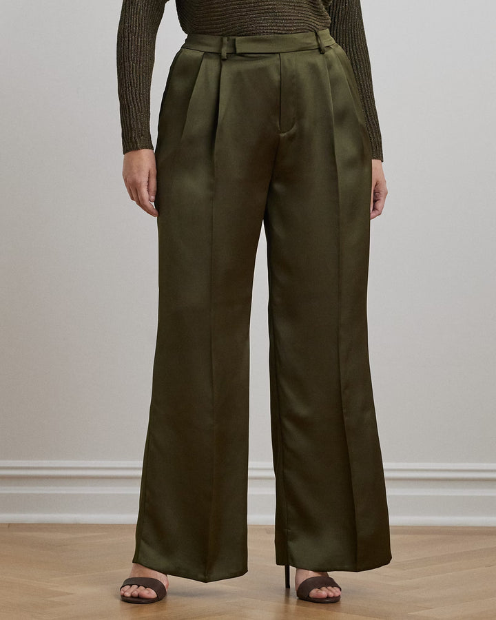 Ralph Lauren Pleated Satin Charmeuse Wide-Leg Pant