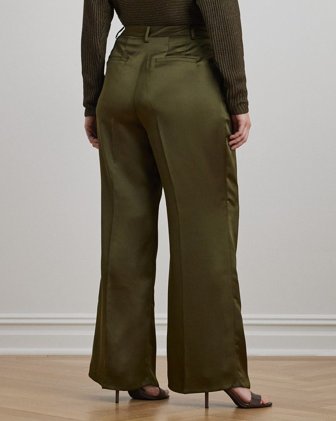 Ralph Lauren Pleated Satin Charmeuse Wide-Leg Pant