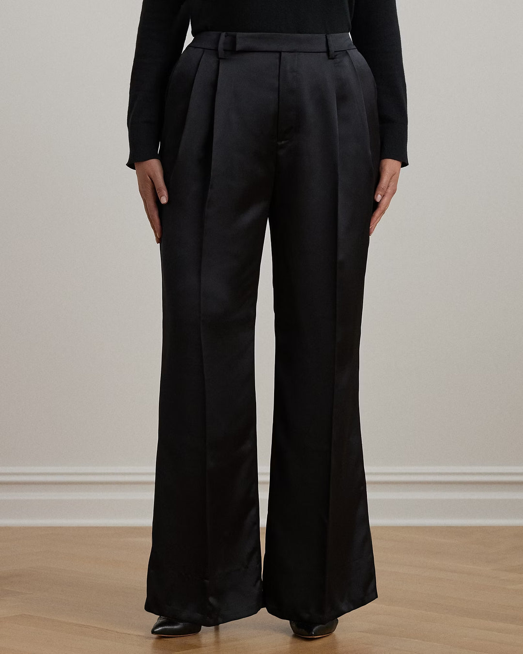 Ralph Lauren Pleated Satin Charmeuse Wide-Leg Pant
