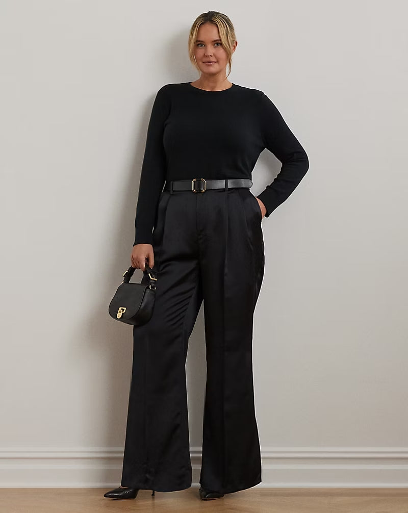 Ralph Lauren Pleated Satin Charmeuse Wide-Leg Pant