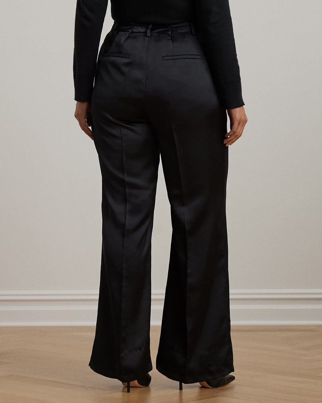 Ralph Lauren Pleated Satin Charmeuse Wide-Leg Pant