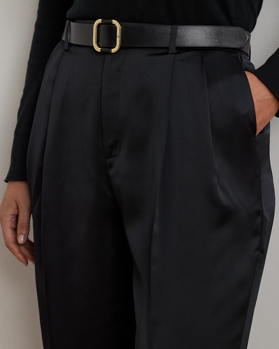 Ralph Lauren Pleated Satin Charmeuse Wide-Leg Pant