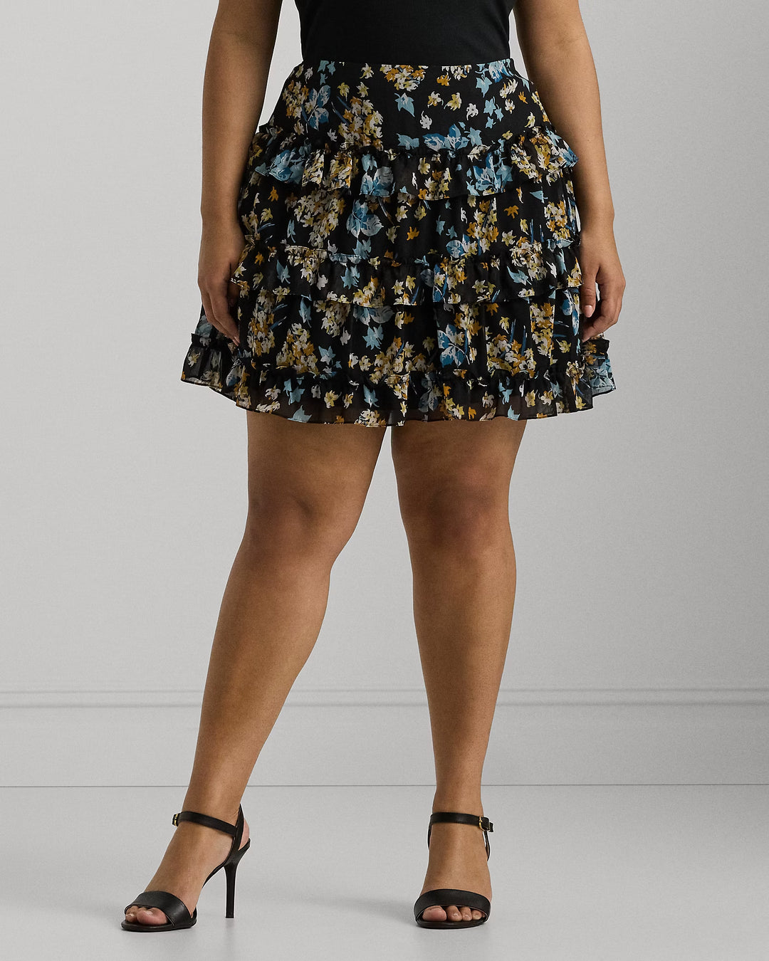 Ralph Lauren Floral Ruffle-Trim Georgette Miniskirt