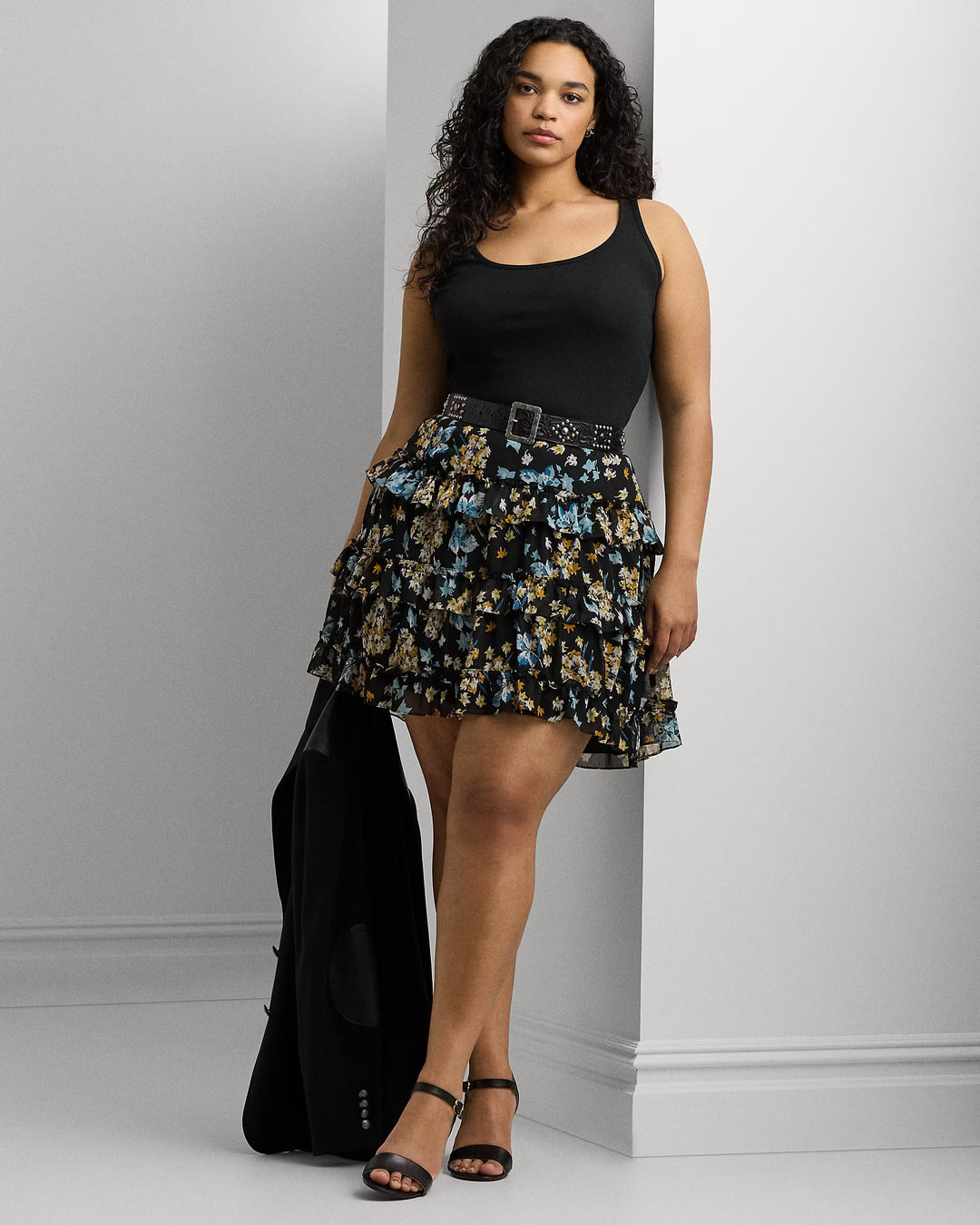 Ralph Lauren Floral Ruffle-Trim Georgette Miniskirt