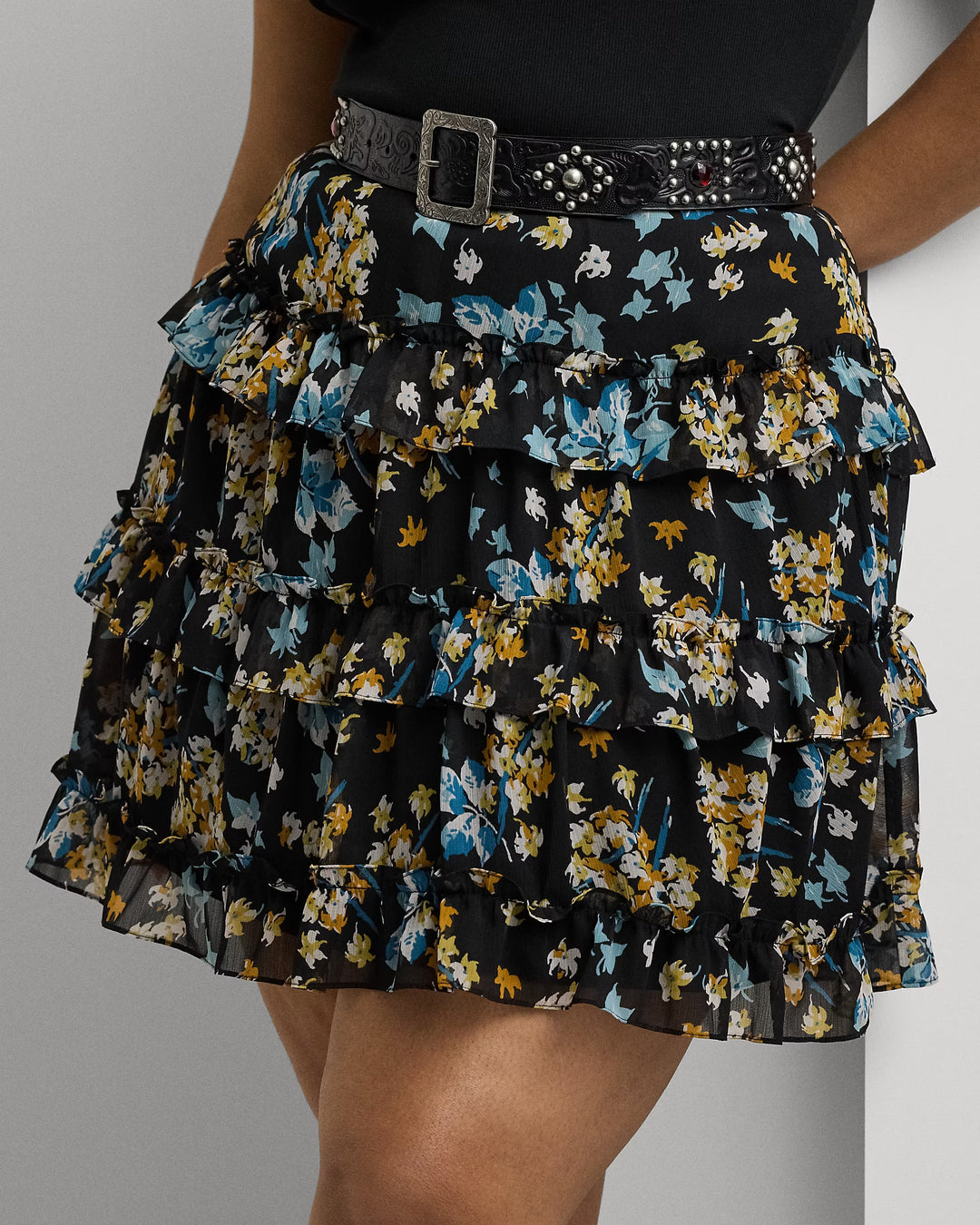 Ralph Lauren Floral Ruffle-Trim Georgette Miniskirt