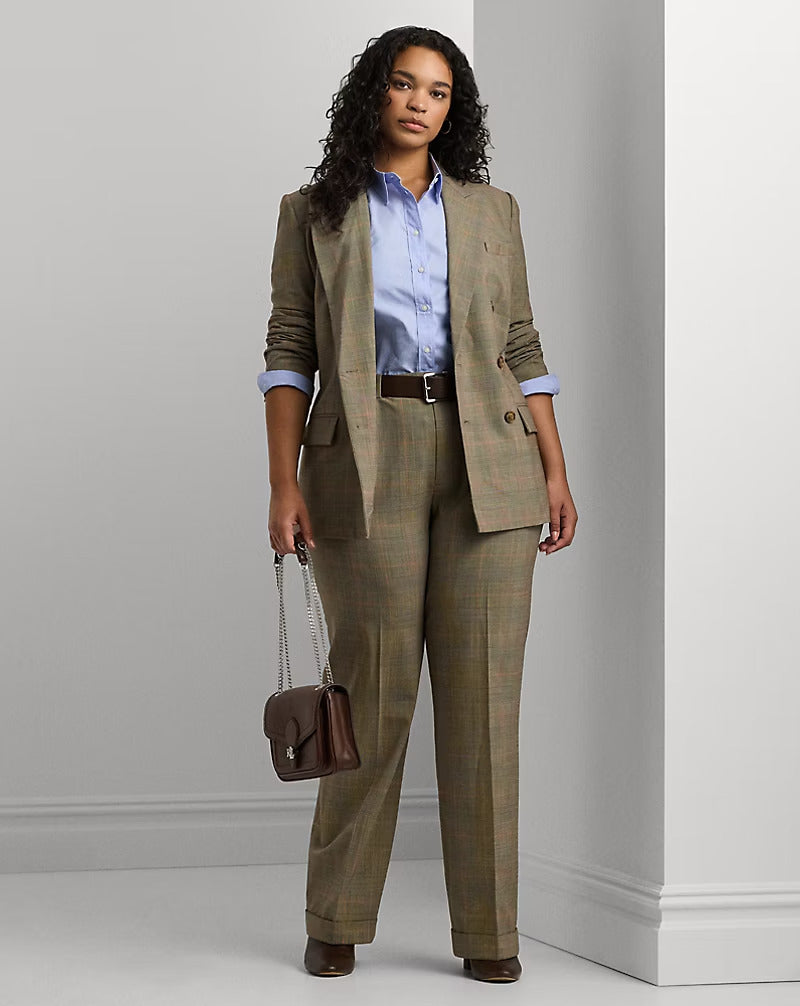 Ralph Lauren Glen Check Pleated Stretch Wool Pant