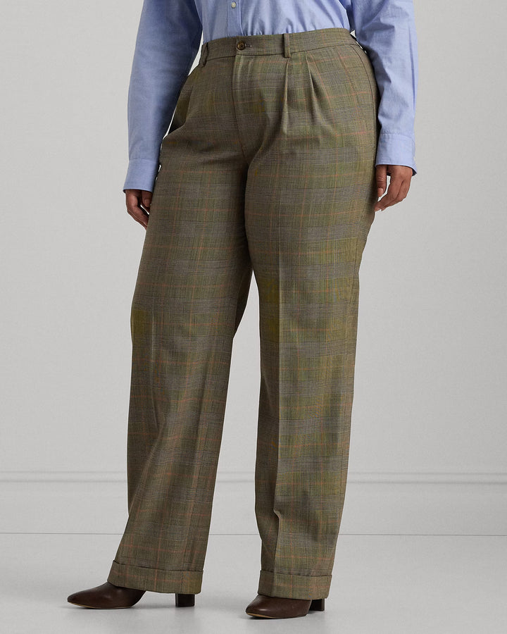 Ralph Lauren Glen Check Pleated Stretch Wool Pant