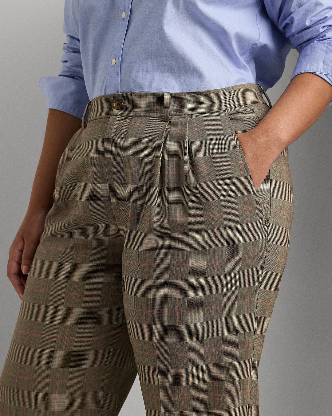 Ralph Lauren Glen Check Pleated Stretch Wool Pant