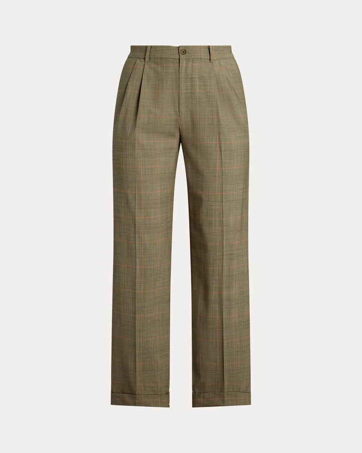 Ralph Lauren Glen Check Pleated Stretch Wool Pant