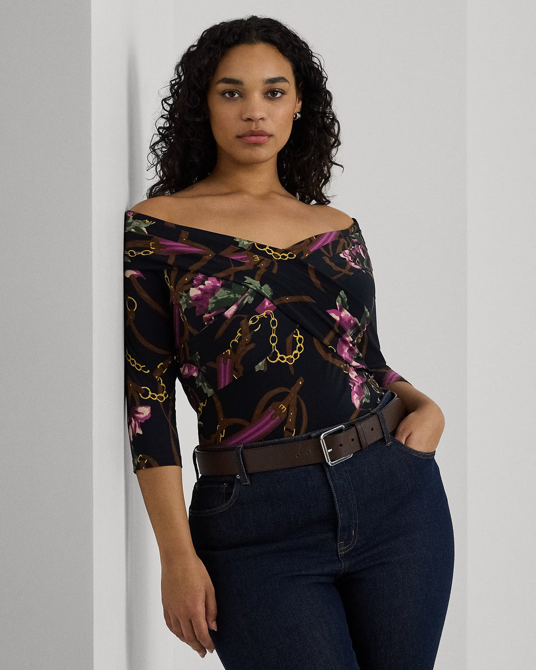 Ralph Lauren Print Jersey Off-the-Shoulder Top