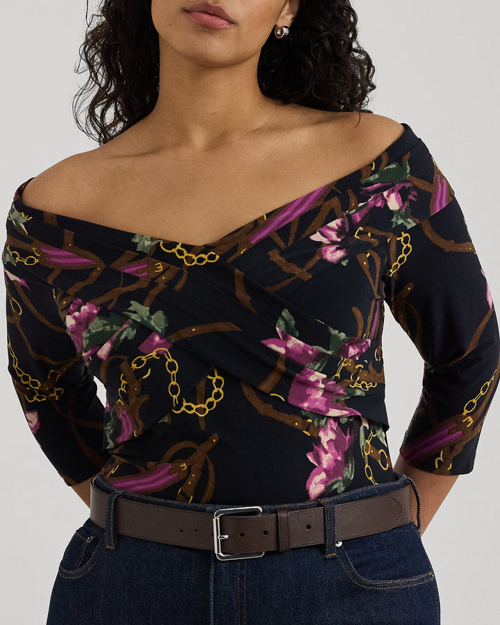 Ralph Lauren Print Jersey Off-the-Shoulder Top