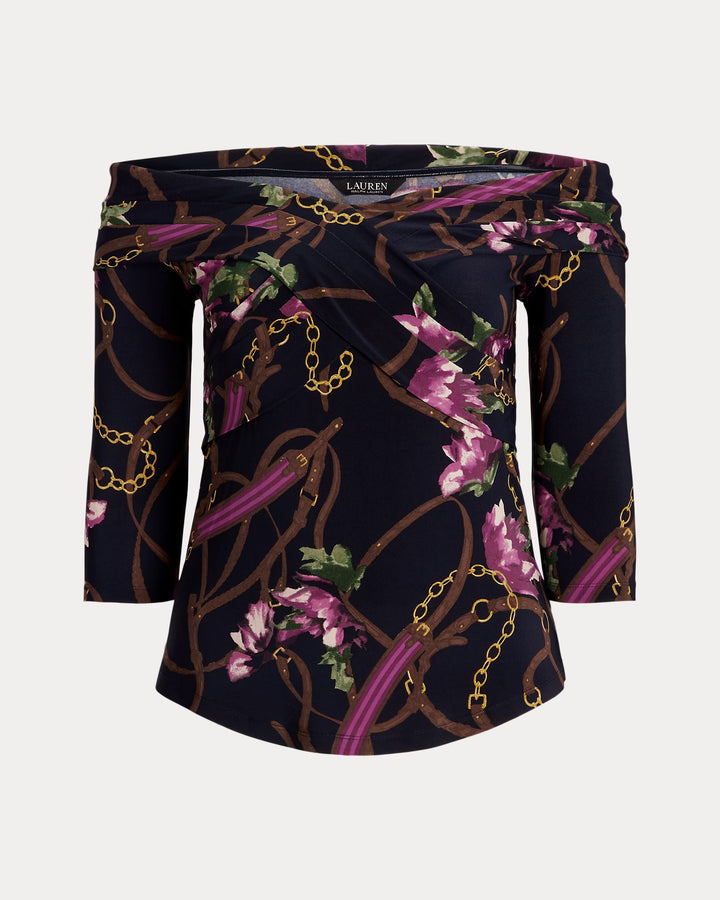 Ralph Lauren Print Jersey Off-the-Shoulder Top