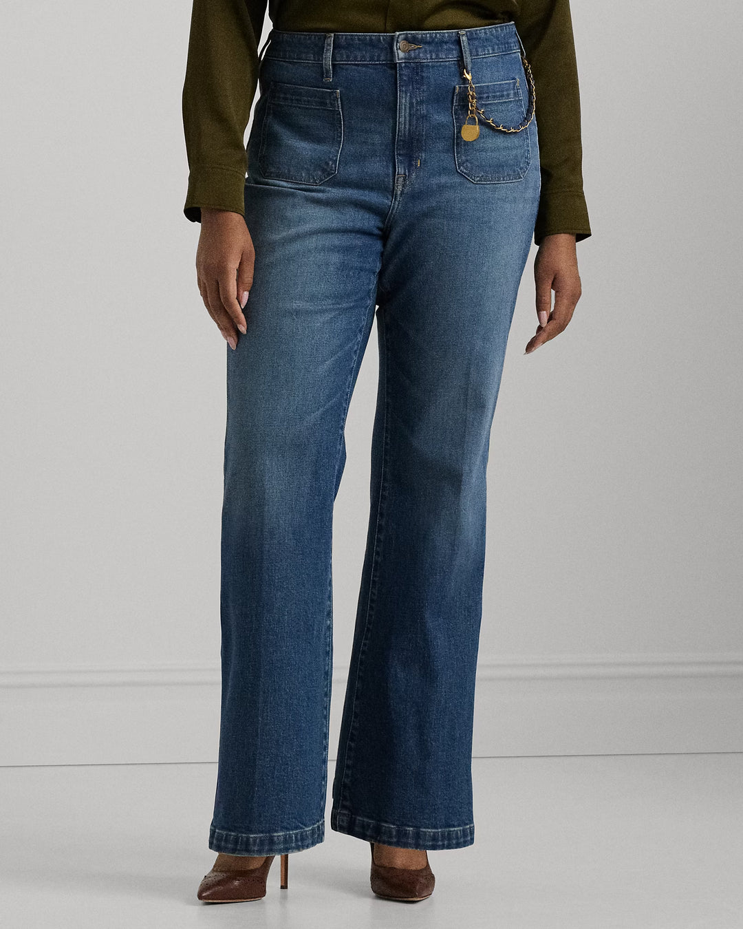 Ralph Lauren Chain-Trim High-Rise Flare Jean