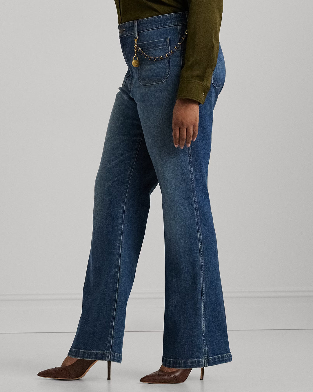 Ralph Lauren Chain-Trim High-Rise Flare Jean