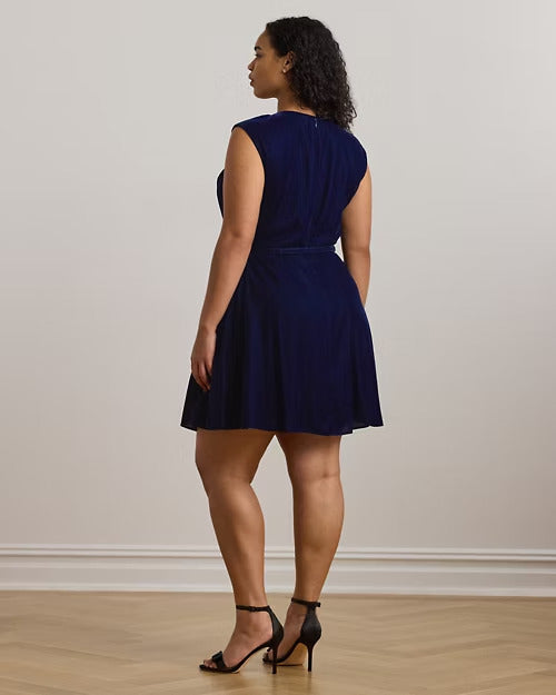 Ralph Lauren Belted Velvet Cap-Sleeve Dress