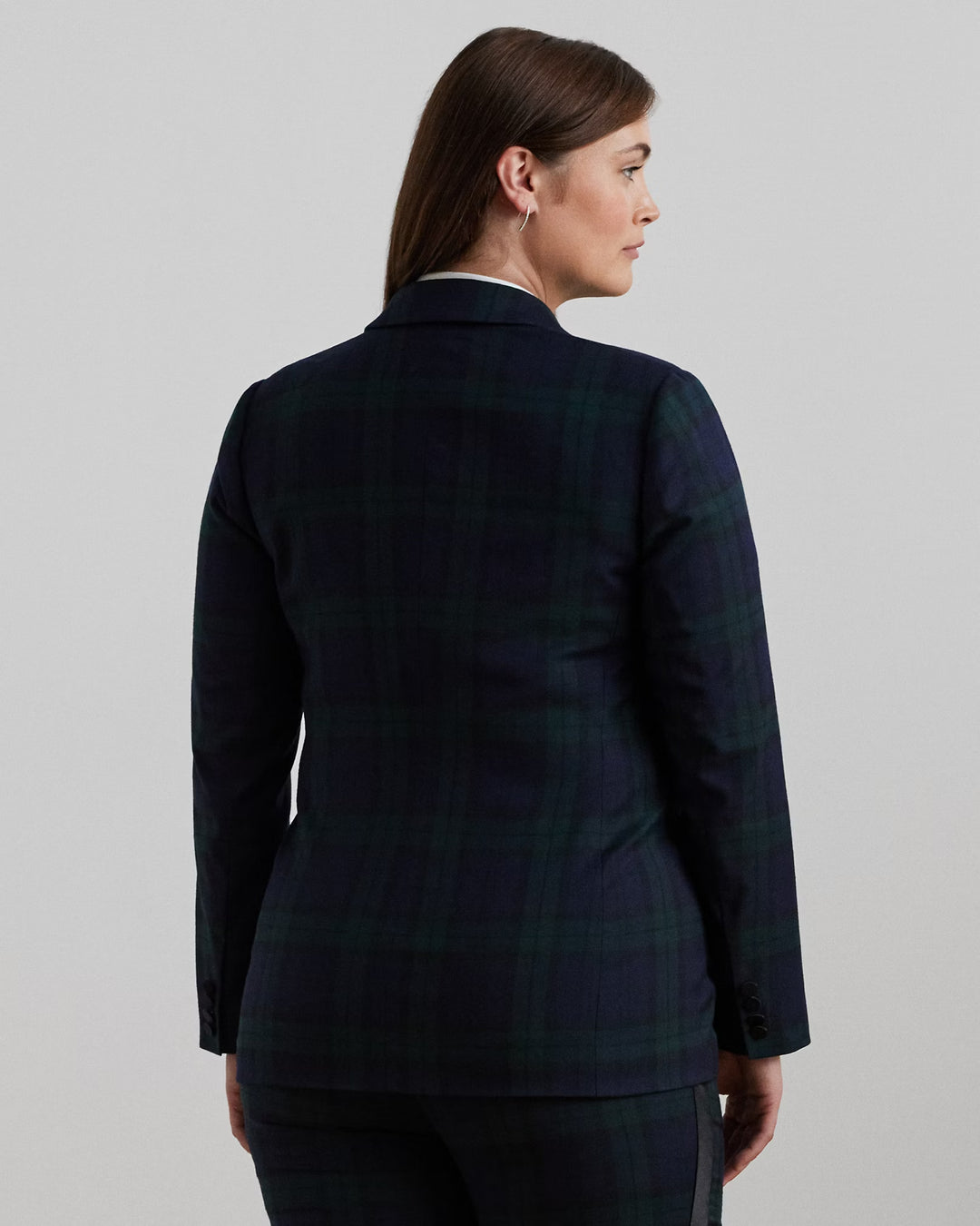 Ralph Lauren Plaid Double-Breasted Satin-Trim Blazer