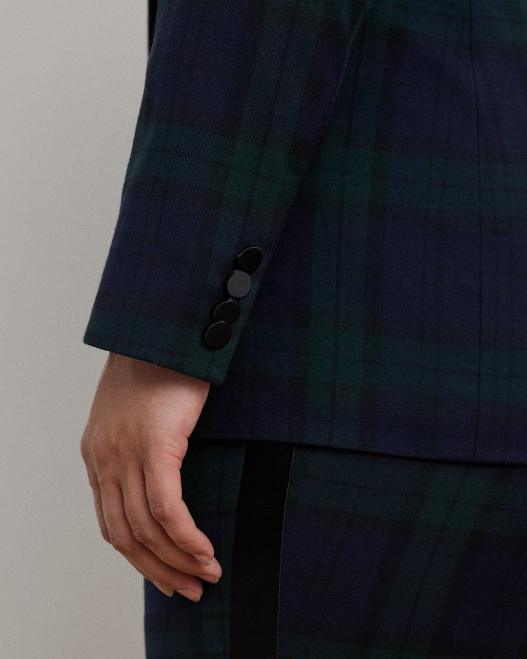 Ralph Lauren Plaid Double-Breasted Satin-Trim Blazer