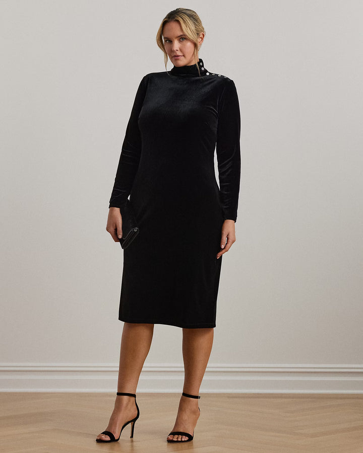 Ralph Lauren Button-Trim Velvet Turtleneck Dress