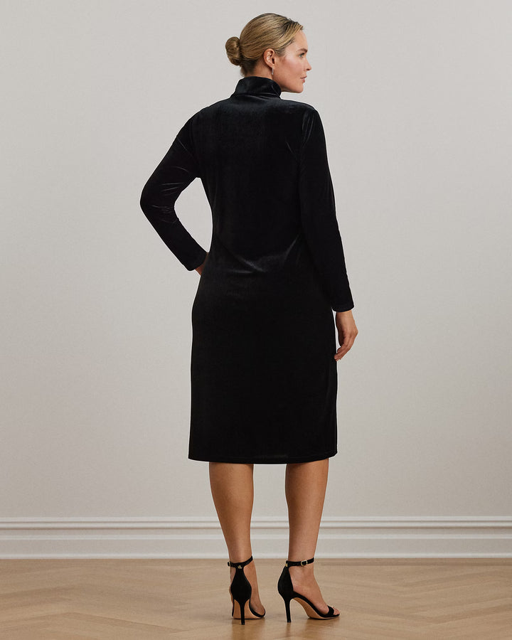 Ralph Lauren Button-Trim Velvet Turtleneck Dress