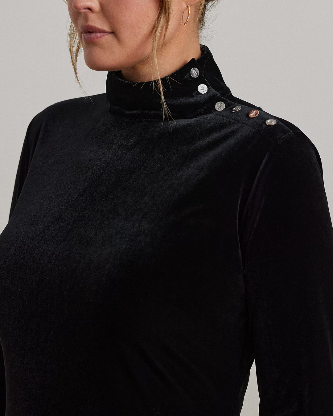Ralph Lauren Button-Trim Velvet Turtleneck Dress