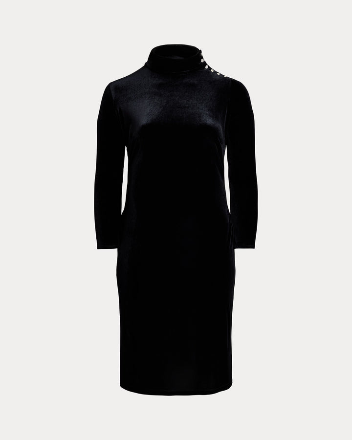 Ralph Lauren Button-Trim Velvet Turtleneck Dress