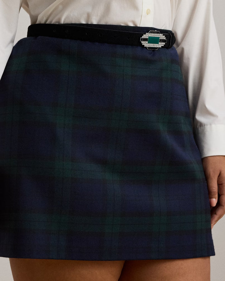 Ralph Lauren Plaid Wool-Blend Twill Pencil Miniskirt