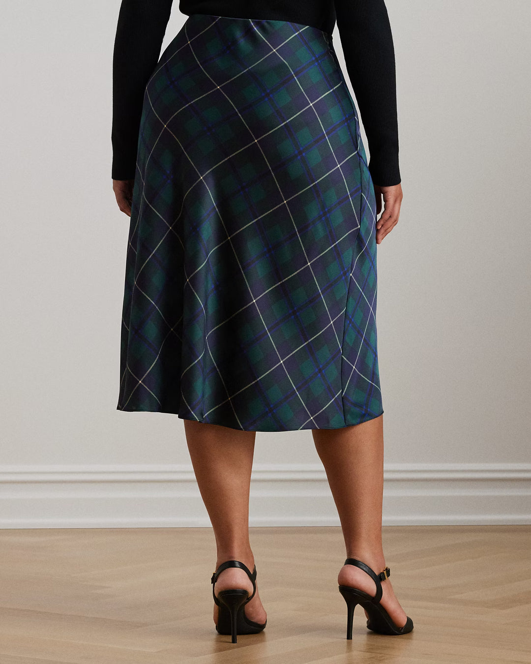 Ralph Lauren Plaid Satin Charmeuse Midi Skirt
