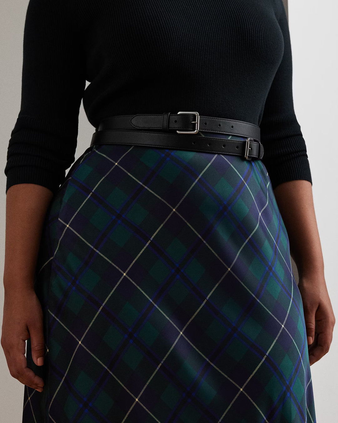 Ralph Lauren Plaid Satin Charmeuse Midi Skirt