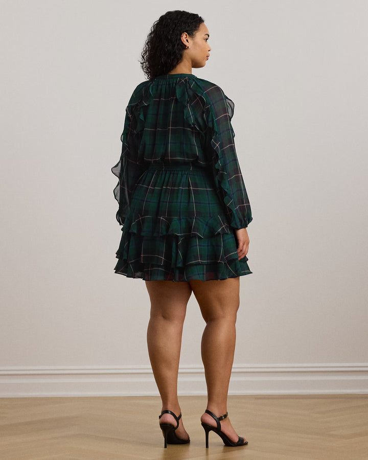 Ralph Lauren Plaid Ruffle-Trim Georgette Tiered Dress