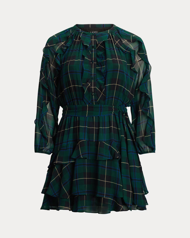Ralph Lauren Plaid Ruffle-Trim Georgette Tiered Dress