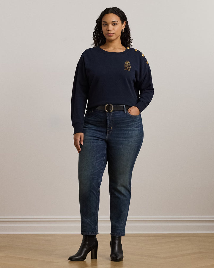 Ralph Lauren Button-Trim French Terry Sweatshirt