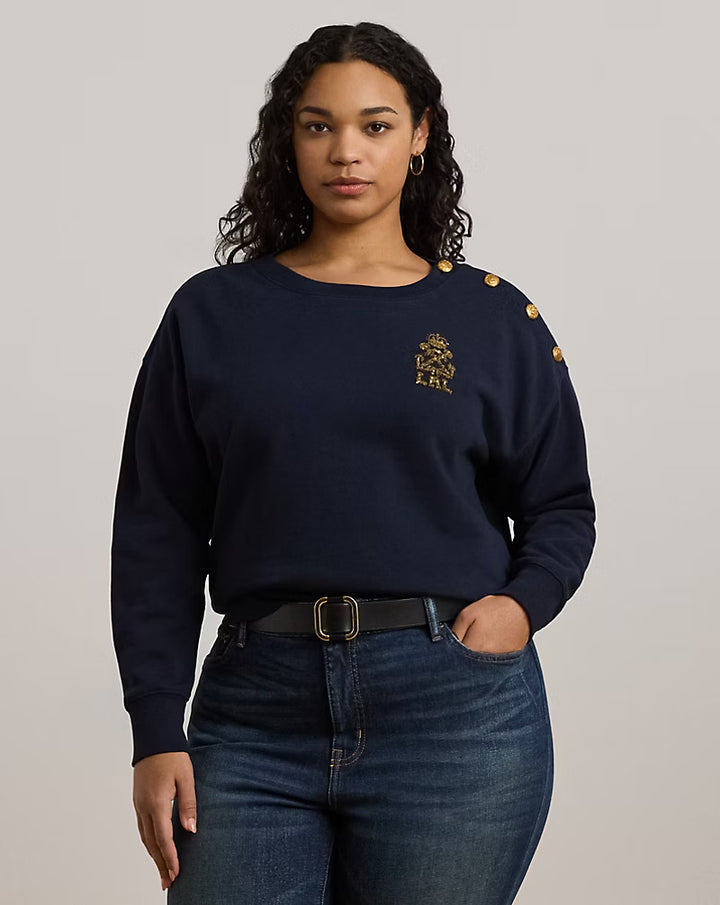 Ralph Lauren Button-Trim French Terry Sweatshirt