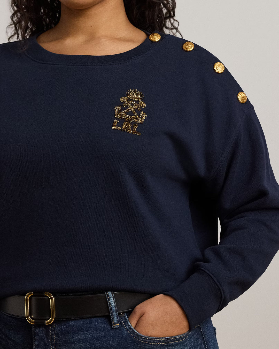 Ralph Lauren Button-Trim French Terry Sweatshirt