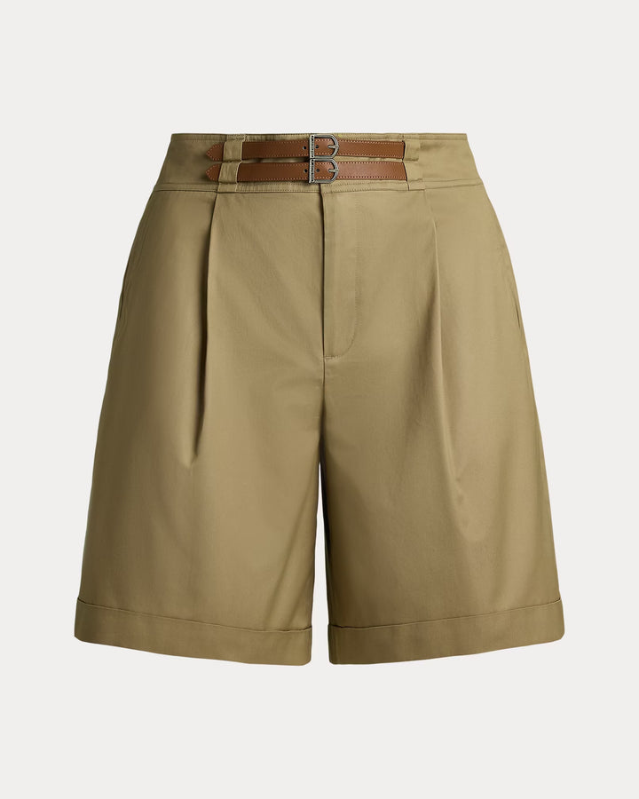 Ralph Lauren Buckle-Trim Pleated Cotton Twill Short