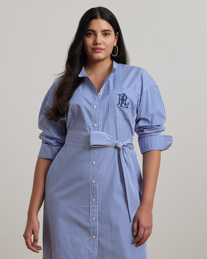 Ralph Lauren Striped Belted Broadcloth Shirtdress