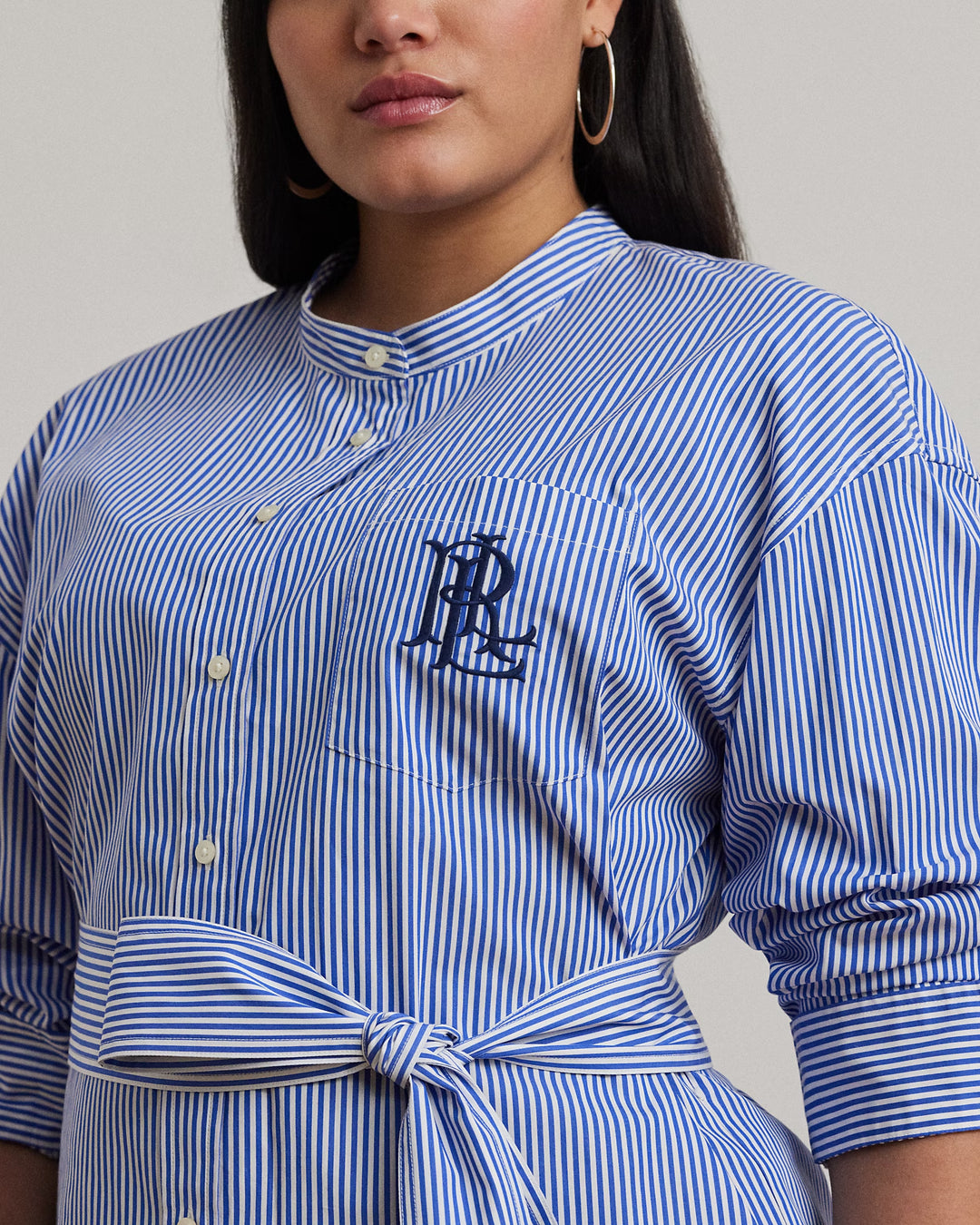 Ralph Lauren Striped Belted Broadcloth Shirtdress