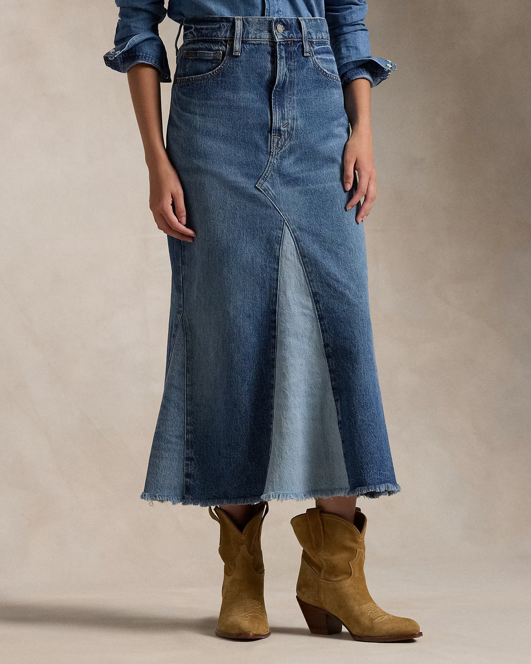 Ralph Lauren Deconstructed Patchwork Denim Skirt