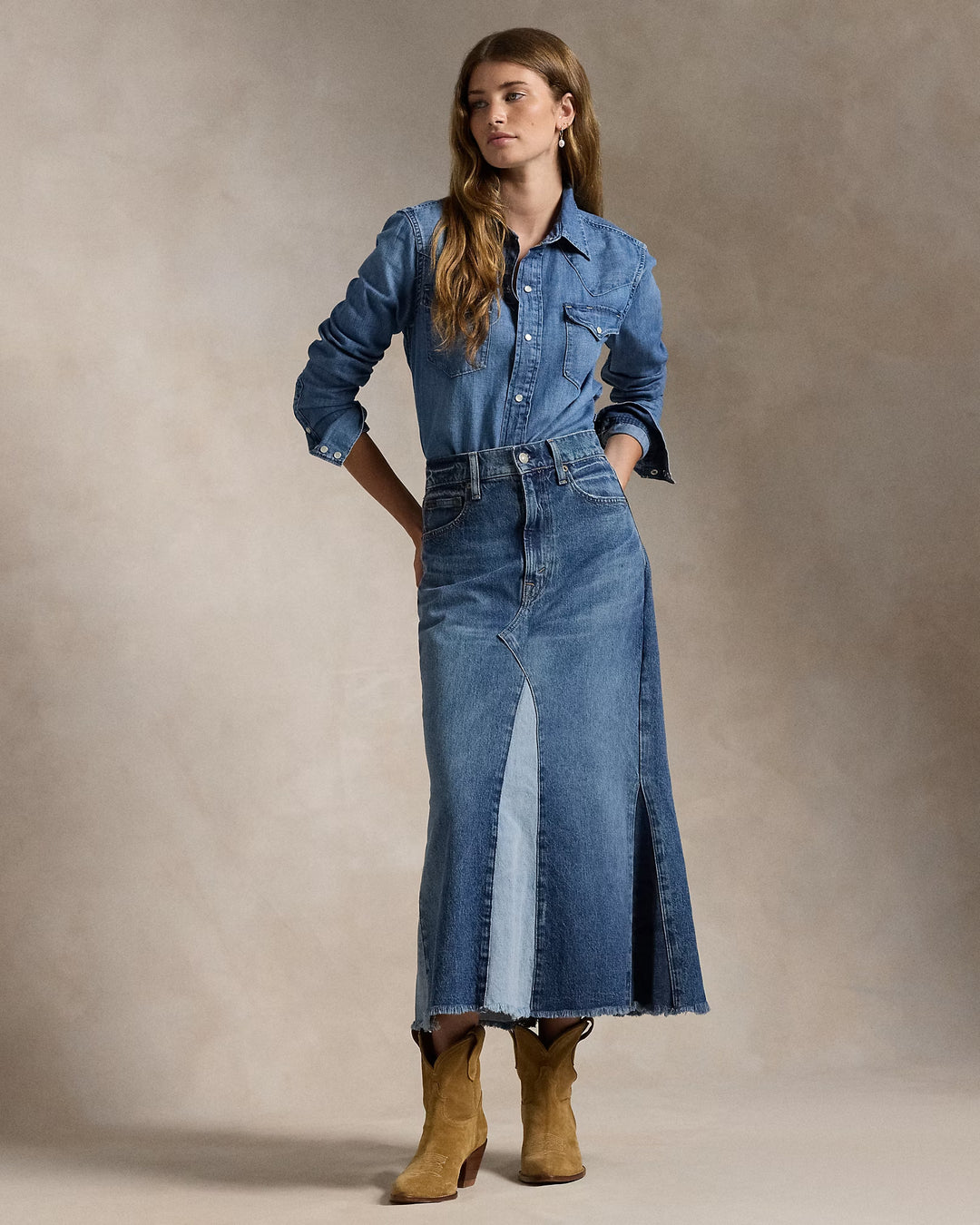 Ralph Lauren Deconstructed Patchwork Denim Skirt