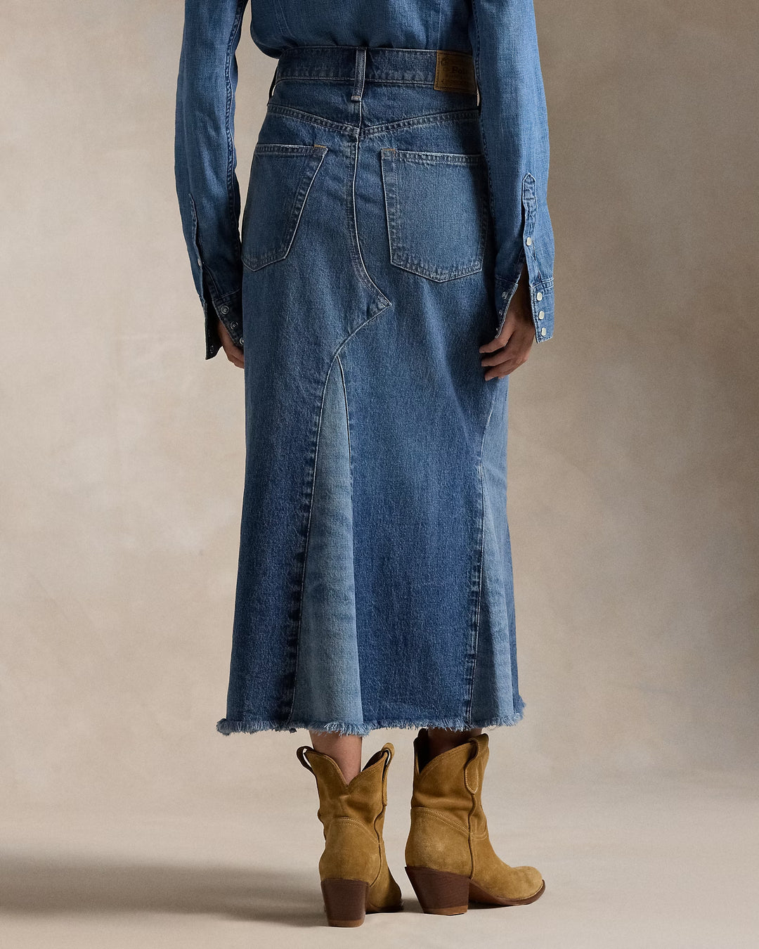 Ralph Lauren Deconstructed Patchwork Denim Skirt