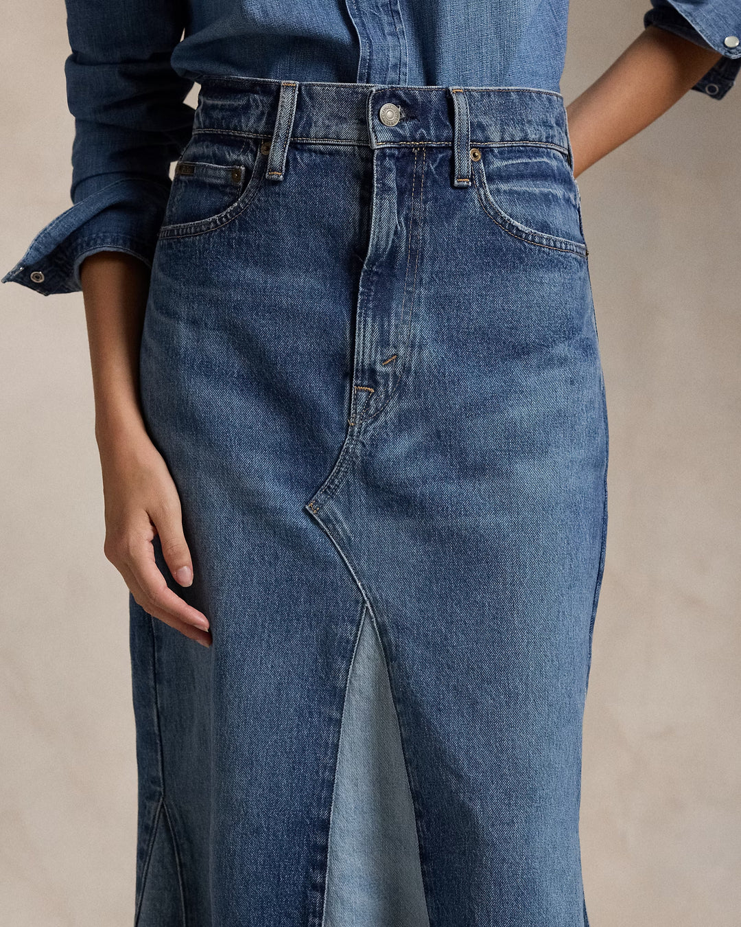 Ralph Lauren Deconstructed Patchwork Denim Skirt
