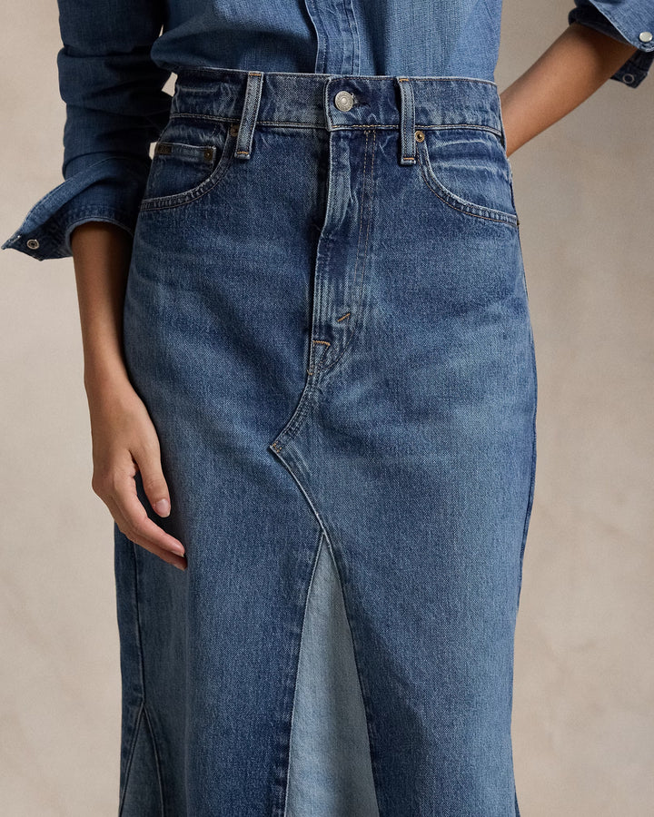 Ralph Lauren Deconstructed Patchwork Denim Skirt