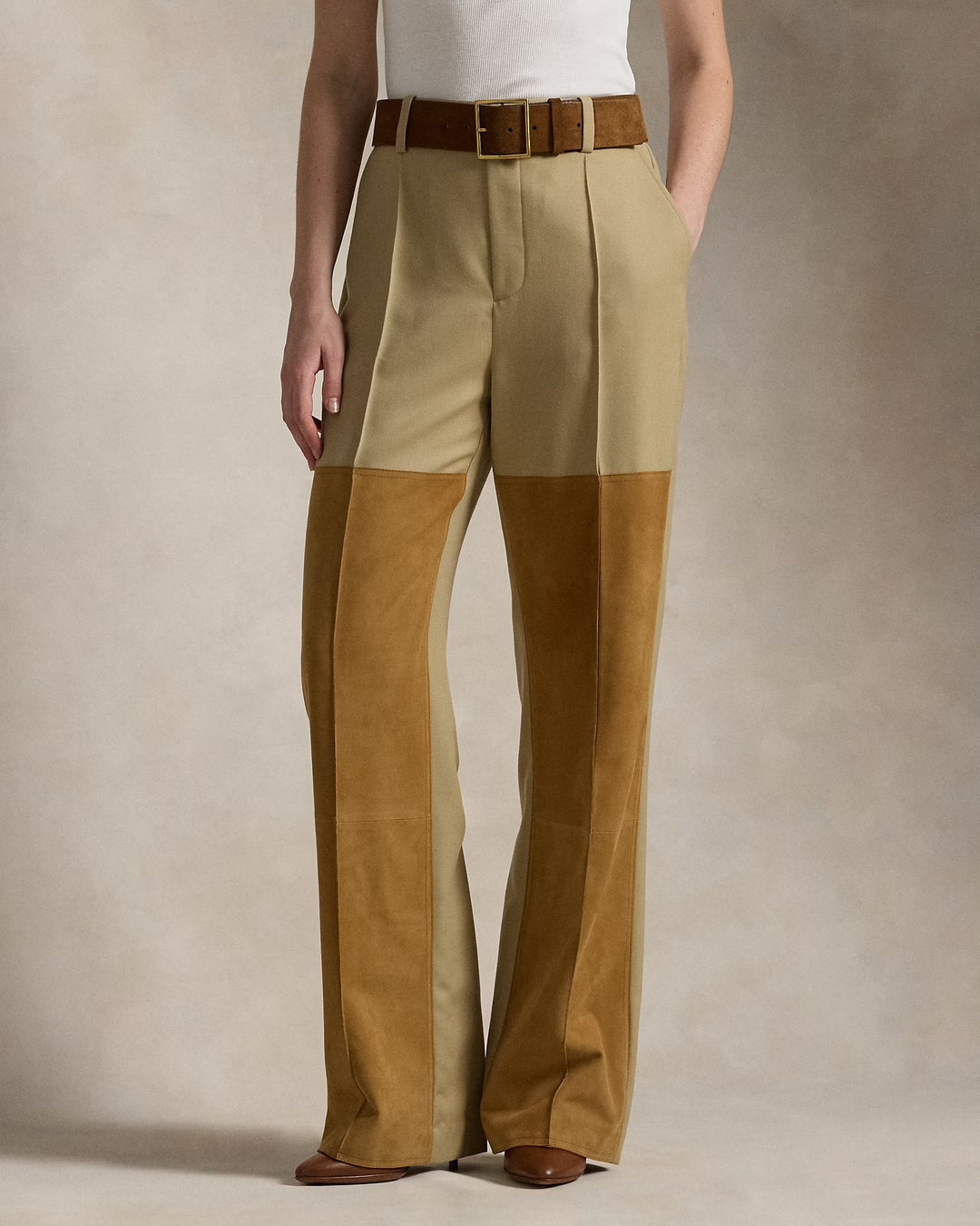 Ralph Lauren Suede-Wool Wide-Leg Pant