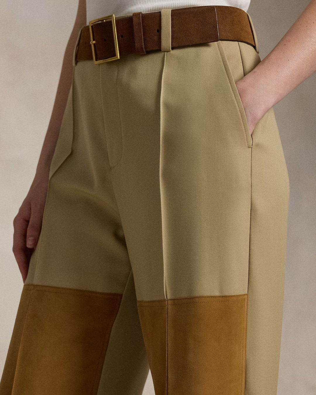 Ralph Lauren Suede-Wool Wide-Leg Pant