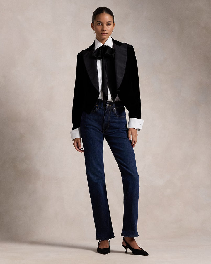 Ralph Lauren Silk-Lapel Velvet Cropped Blazer