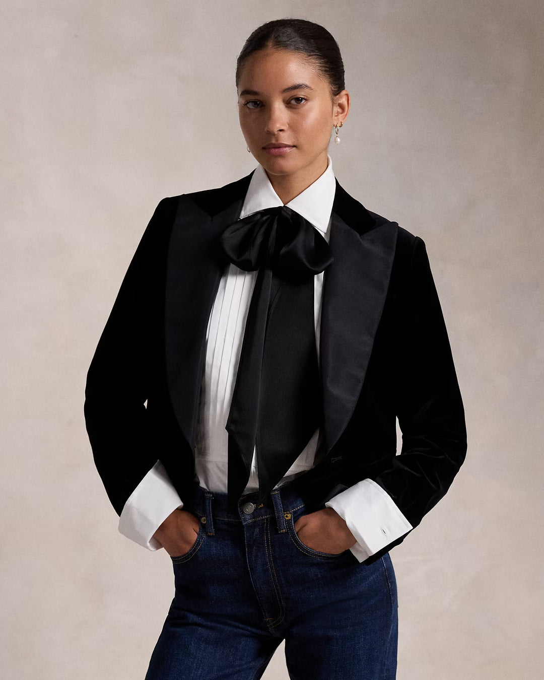 Ralph Lauren Silk-Lapel Velvet Cropped Blazer